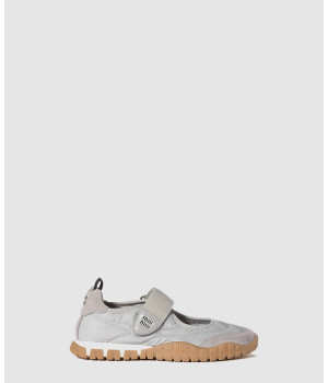 미우미우 타이어 테크니컬 스웨이드 발레리나 5F416E