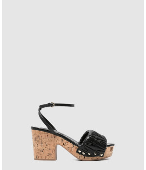 미우미우 코르크 나파 가죽 스트랩 힐 샌들 5XZ482