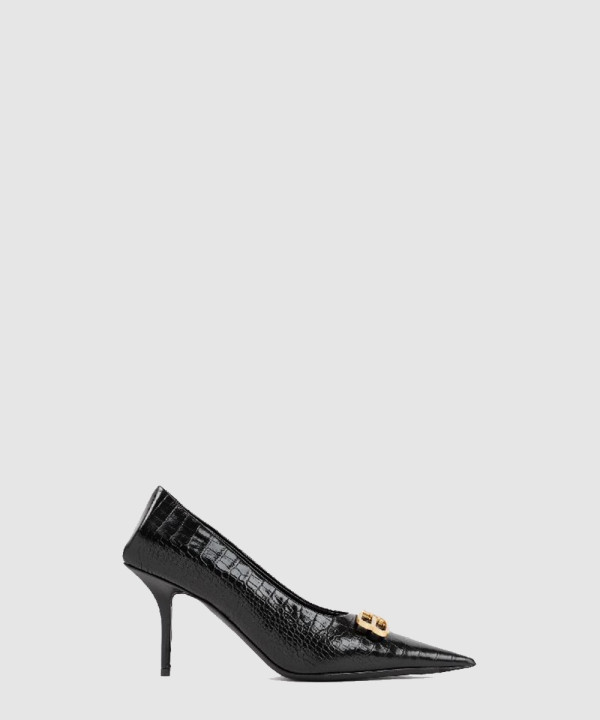 발렌시아가 스퀘어 나이프 BB 로고 크로크 펌프스 734238