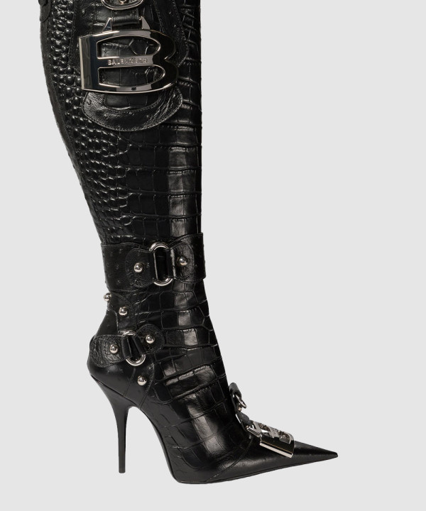 발렌시아가 ESSEX 크로커 이펙트 레더 하이 부츠 806001
