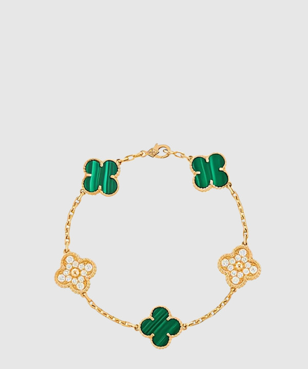 18K 하이엔드 미러급 반클리프 빈티지 알함브라 브레이슬릿 5모티브 말라카이트 7GQ00